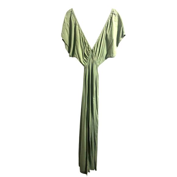 ASOS Design Flutter Sleeve Maxi Beach Dress in Khaki Green - KHAKI Women's sz. 6 - Picture 4 of 6